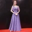 Chic / Beautiful Lilac Evening Dresses  2018 A-Line / Princess Beading Rhinestone Bow V-Neck Backless Short Sleeve Floor-Length / Long Formal Dresses