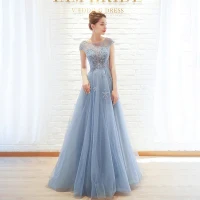 Fine Himmelen Blå Selskapskjoler 2019 Prinsesse Scoop Halsen Beading Hette Ermer Lange Formelle Kjoler