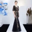 Charming Black Gold Evening Dresses  2019 Trumpet / Mermaid V-Neck Sequins Short Sleeve Backless Floor-Length / Long Formal Dresses