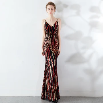 Charmant Bordeaux Robe De Soirée 2019 Trompette Sirène Bretelles Spaghetti Paillettes Sans Manches Dos Nu Longue Robe De Ceremonie