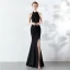 Sexy Black Evening Dresses  2019 Trumpet / Mermaid Halter Beading Pearl Sleeveless Backless Floor-Length / Long Formal Dresses