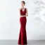 Chic / Beautiful Solid Color Burgundy Evening Dresses  2019 Trumpet / Mermaid V-Neck Beading Crystal Sleeveless Backless Floor-Length / Long Formal Dresses