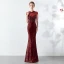 Chic / Beautiful Burgundy Evening Dresses  2019 Trumpet / Mermaid High Neck Beading Tassel Crystal Sequins Short Sleeve Floor-Length / Long Formal Dresses