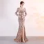 Charmant Doré Robe De Soirée 2019 Trompette / Sirène V-Cou Paillettes 3/4 Manches Dos Nu Fendue devant Longue Robe De Ceremonie