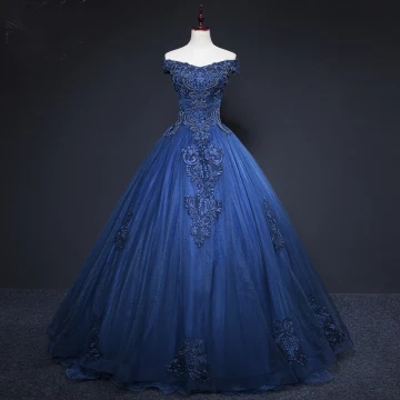 Vintage Originale Bleu Marine Robe De Bal 2019 Princesse De L Épaule Perlage Cristal En Dentelle Fleur Sans Manches Dos Nu Longue Robe De Ceremonie