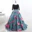 Chic / Beautiful Jade Green Prom Dresses 2018 A-Line / Princess Printing Lace Scoop Neck Backless 3/4 Sleeve Court Train Formal Dresses
