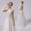 Charmant Champagner Brautkleider / Hochzeitskleider 2021 A Linie Perlenstickerei Kristall Pailletten Tiefer V-Ausschnitt Kurze Ärmel Rückenfreies Sweep / Pinsel Zug Hochzeit