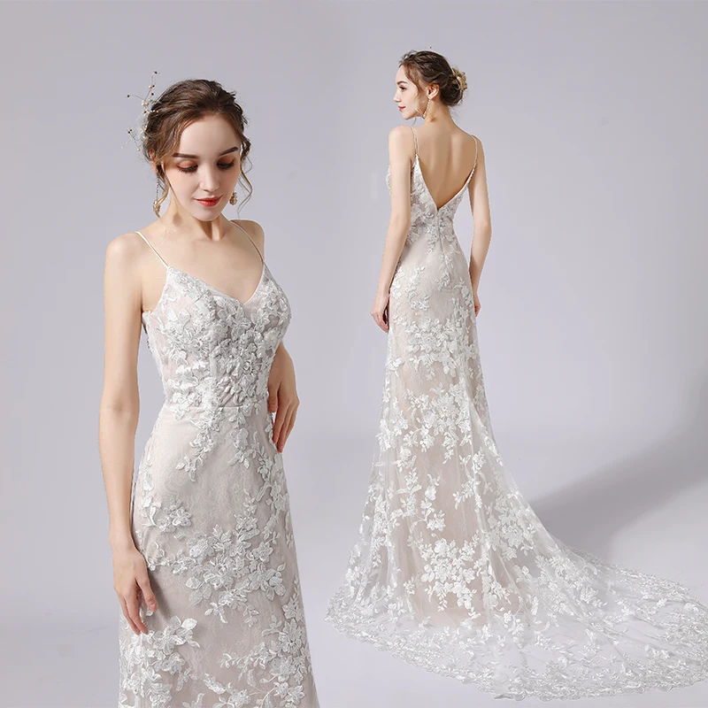 Trumpet/Mermaid Spaghetti Straps Deep V-Neck Ruched Wedding Guest Dresses with Pleats & Slit