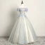 Mode Himmelblau Ballkleider 2019 A Linie Off Shoulder Spitze Blumen Perle Applikationen Kurze Ärmel Rückenfreies Lange Festliche Kleider