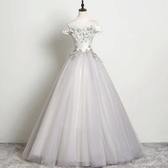 Elegante Grijs Galajurken 2019 A Lijn Ronde Hals Parel Rhinestone Appliques Kant Bloem Mouwloos Ruglooze Lange Gelegenheid Jurken
