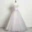 Élégant Gris Robe De Bal 2019 Princesse Encolure Dégagée Perle Faux Diamant Appliques En Dentelle Fleur Sans Manches Dos Nu Longue Robe De Ceremonie