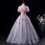 Elegant Grey Prom Dresses 2019 A-Line / Princess Scoop Neck Appliques Pearl Short Sleeve Backless Floor-Length / Long Formal Dresses