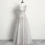 Chic / Belle Gris Robe De Soirée 2019 Princesse Sans Manches Perlage Faux Diamant En Dentelle Fleur Encolure Dégagée Dos Nu Longue Robe De Ceremonie