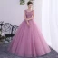 Chic / Beautiful Blushing Pink Prom Dresses 2019 A-Line / Princess Scoop Neck Beading Lace Flower Appliques Sleeveless Backless Floor-Length / Long Formal Dresses