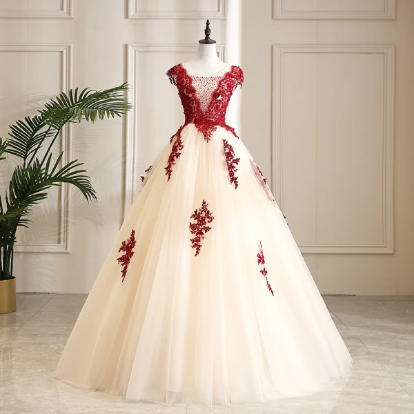 Classy Champagne Prom Dresses 2019 A-Line / Princess Scoop Neck Beading Crystal Lace Flower Sleeveless Backless Floor-Length / Long Formal Dresses
