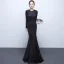 Chic / Belle Couleur Unie Noire Robe De Soirée 2019 Trompette / Sirène Encolure Dégagée Perlage Cristal Paillettes Manches Longues Dos Nu Longue Robe De Ceremonie
