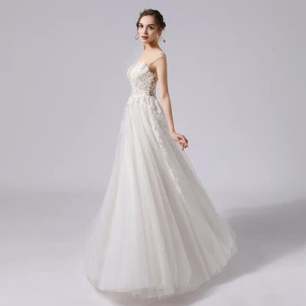 Simple Champagne En Dentelle Fleur Robe De Mariée 2021 Princesse Encolure Dégagée Sans Manches Dos Nu Longue Mariage