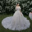 High-end Champagne Wedding Dresses 2019 A-Line / Princess Off-The-Shoulder Beading Lace Flower Short Sleeve Backless Cathedral Train