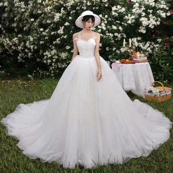 Charmant Champagne Robe De Mariée 2019 Princesse Bustier Perlage Perle Sans Manches Dos Nu Cathedral Train