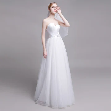 Simple Blanche Robe De Mariée 2019 Princesse Bustier En Dentelle Perle Fleur Sans Manches Dos Nu Train De Balayage