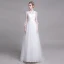 Modest / Simple White Beach Wedding Dresses 2019 A-Line / Princess Scoop Neck Pearl Lace Flower 3/4 Sleeve Floor-Length / Long