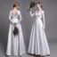 Classique Blanche Plage Robe De Mariée 2019 Princesse V-Cou En Dentelle Fleur Manches Longues Dos Nu Longue