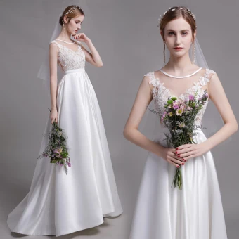 Chic Blanche Plage Robe De Mariée 2019 Princesse Encolure Dégagée Perle En Dentelle Fleur Sans Manches Dos Nu Train De Balayage
