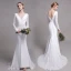 Charmant Couleur Unie Blanche Plage Robe De Mariée 2019 Trompette / Sirène V-Cou Perle En Dentelle Fleur Ceinture Manches Longues Dos Nu Train De Balayage
