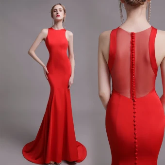 Simple Rouge Robe De Soirée 2019 Trompette Sirène Encolure Dégagée Sans Manches Train De Balayage Robe De Ceremonie