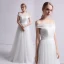 Edles Weiß Brautkleider / Hochzeitskleider 2019 A Linie Off Shoulder Perle Spitze Blumen Ärmellos Rückenfreies Sweep / Pinsel Zug