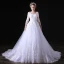 Chic / Belle Blanche Robe De Mariée 2018 Princesse En Dentelle Fleur V-Cou Manches Longues Chapel Train Mariage
