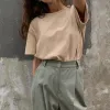 Freizeit Sommer Einfarbig Khaki Oberteile T-Shirts 2021 Baumwolle Rundhalsausschnitt Kurze Ärmel Damen Oberteile T-shirt
