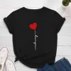 Lovely Summer Black Casual Heart-shaped Balloon Printing T-Shirts 2021 Cotton Scoop Neck Short Sleeve Loose Women's Tops