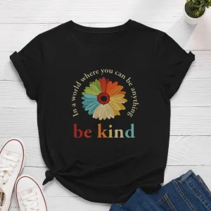 Casual Summer Black Cotton T Shirts 2021 Scoop Neck Multi Colors Flower Short Sleeve Women S Tops T Shirt