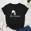 Casual Summer Black Daisy Tops Printing T-Shirts 2021 Cotton Loose Scoop Neck Short Sleeve Women's Tops T-shirt