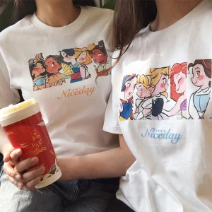Summer Casual White Cartoon Printing T Shirts 2021 Cotton Scoop Neck Short Sleeve Women S Tops