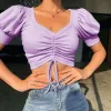 Sexy Sommer Strassenmode Violett Stiefel Fest T-Shirts 2021 V-Ausschnitt Kurze Ärmel Damen Oberteile T-shirt