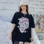 Chinese style Summer Black Loose Casual Cartoon Printing T-Shirts 2021 Cotton Scoop Neck Short Sleeve Women's Tops T-shirt
