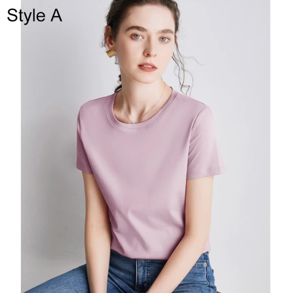 Simple OL Désinvolte Lavande Ordinaire T-Shirts 2021 Encolure Dégagée Coton Manches Courtes Hauts pour Femmes T-shirt