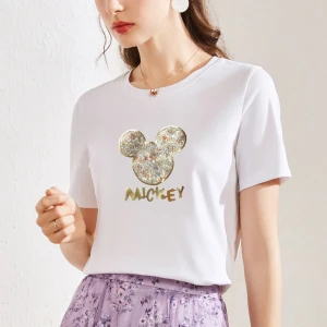 Mode Vita Tecknad Serie Utskrift Regelbunden T Shirts 2021 Bomull Urringning Korta Ärm Kvinna Damtoppar T Shirt