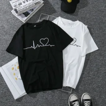 Casual Summer Loose Black Heart Shaped T Shirts 2021 Cotton Scoop Neck Short Sleeve Women S Tops T Shirt