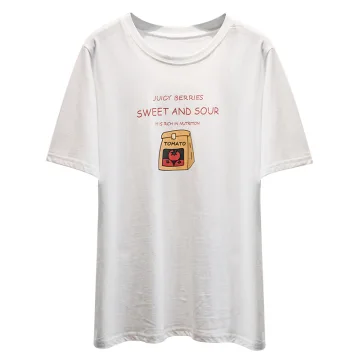 Fashion White Cotton Street Wear Cartoon Printing Loose T Shirts 2021 Scoop Neck Short Sleeve Women S Tops T Shirt