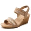 Bohemia Beige Rhinestone Street Wear Holiday Womens Sandals 2021 5 cm Wedges Open / Peep Toe Sandals