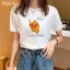 Casual Summer White Loose Cartoon Printing T-Shirts 2021 Cotton Scoop Neck Short Sleeve Women's Tops T-shirt