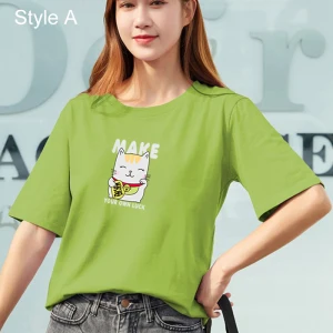 Chic Beautiful Summer Casual Cartoon Printing Loose T Shirts 2021 Cotton Scoop Neck Short Sleeve Women S Tops T Shirt