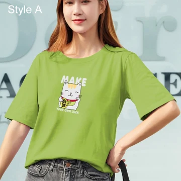 Chic Beautiful Summer Casual Cartoon Printing Loose T Shirts 2021 Cotton Scoop Neck Short Sleeve Women S Tops T Shirt