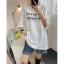 Mode Été Désinvolte Femme Noire Blanche Impression Coton Ample T-Shirts 2021 Encolure Dégagée Manches Courtes Hauts pour Femmes T-shirt