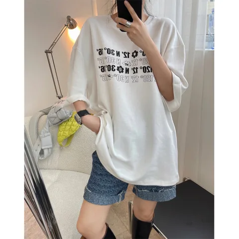 Fashion Summer Casual Women Black White Printing Cotton Loose T-Shirts 2021 Scoop Neck Short Sleeve Women's Tops T-shirt