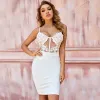 Sexy White See-through Lace Flower Tight  Party Dresses 2021 Spaghetti Straps Sleeveless Backless Cocktail Party Women Dresses