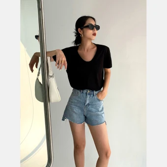 Summer Casual Loose Black Solid Color T Shirts 2021 Cotton Scoop Neck Short Sleeve Women S Tops T Shirt